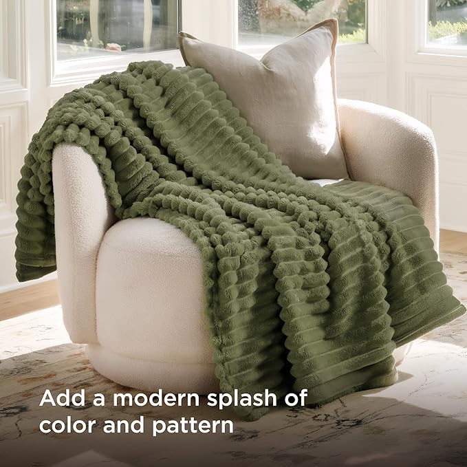 Bedsure Soft Twin Blanket for Bed Decor Gifts Moss 60"x80" | Birthday Gifts for - Image 3