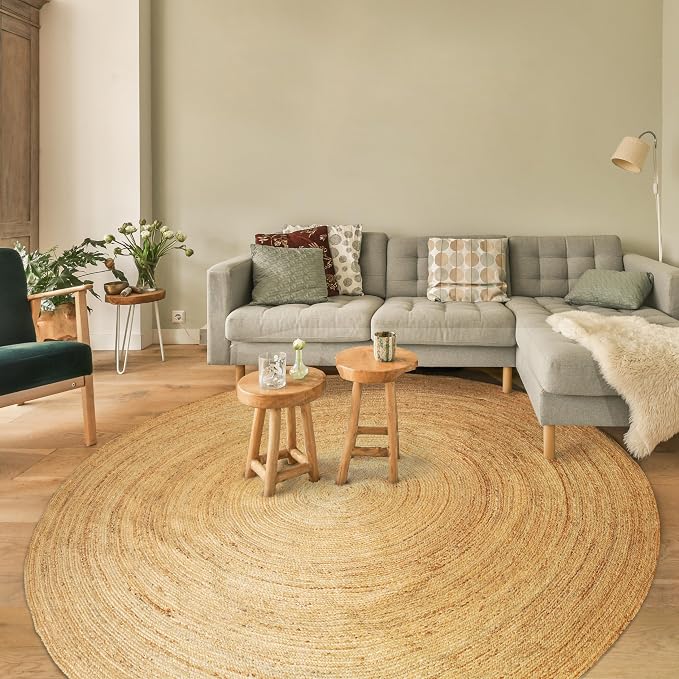 Hausattire Jute Braided Round Area Rug, 8 ft | 100% natural jute, hand woven - Image 4