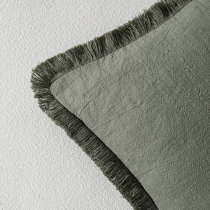 MIULEE Linen Decorative Euro Throw Pillow Covers Light Olive Green 26x26 | Set - Image 3