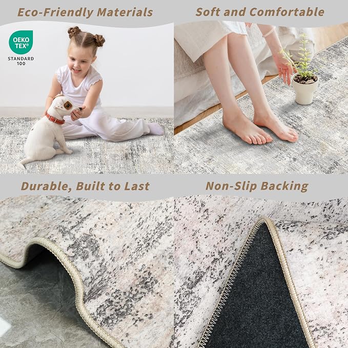 2x8 Washable Hallway Runner Rug – Non-Slip Modern Abstract Neutral Low-Pile - Image 5