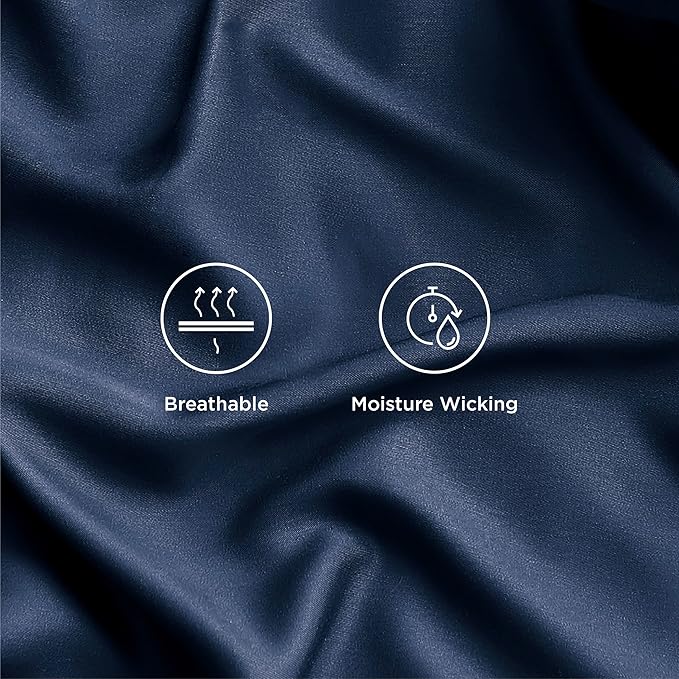 Bedsure Cooling Sheets Twin XL, Rayon Derived from Bamboo, Breathable & Soft Twin XL Sheet Sets, Deep Pocket Up to 16 Inches, Hotel Luxury Silky Dorm Bedding for Hot Sleepers, Navy