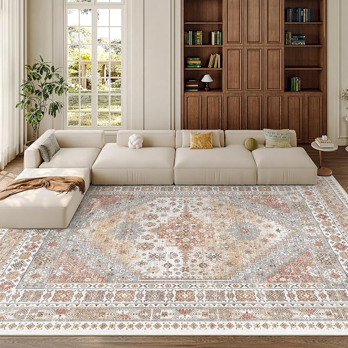 8x12 Area Rugs for Living Room, Large Washable Rug, Dining Room, Low Pile by Zesthome