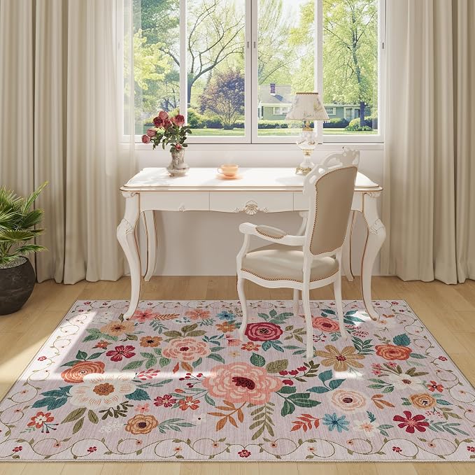 DUKINO 3x5 Area Rug, Floral Washable Rug - Image 3