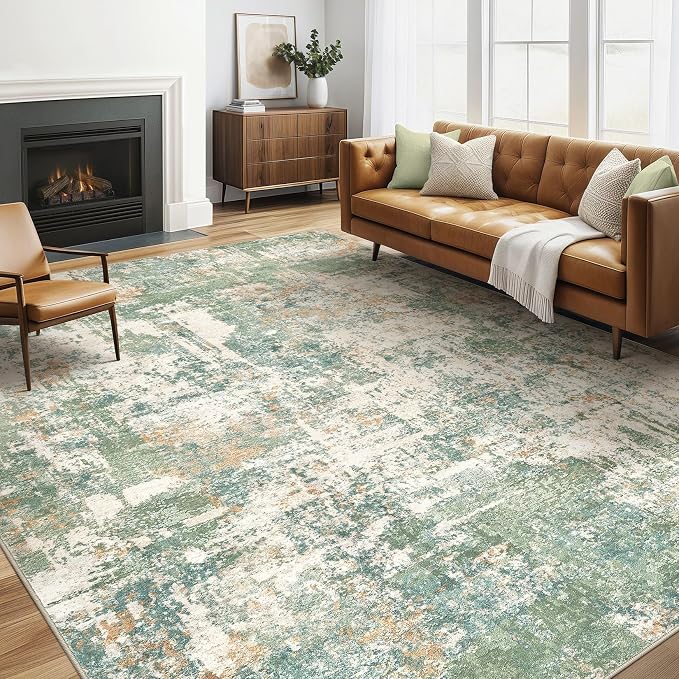 LOONGRUG 6x8 Area Rug Washable Neutral Modern Living Room Rugs Green | Abstract by LOONGRUG