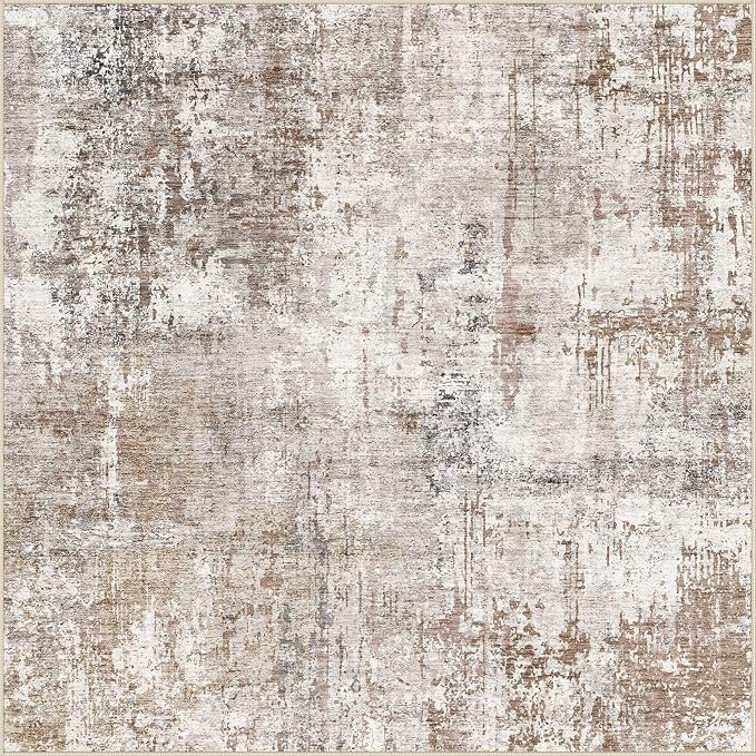 UERMEI Square Area Rugs : Washable 5x5 Neutral Modern Abstract Carpet - Image 9
