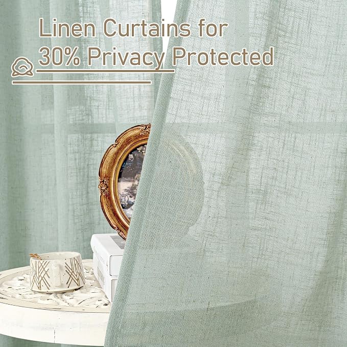 Light Sage Linen Sheer Curtains 84 inch Length 2 Panels, 34 x 84 Inch | Light - Image 5