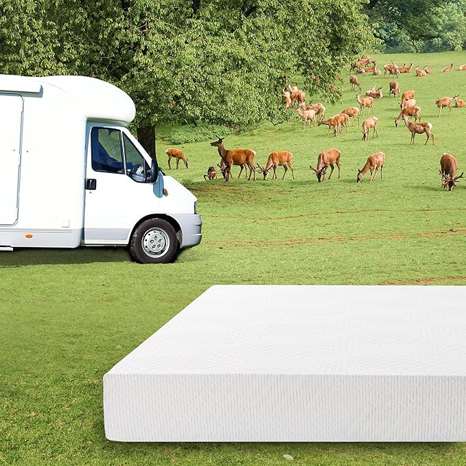 EGO White 10 Inch Short King Memory Foam RV Mattress, Cooling Gel Green Tea Mattress for RVs, Campers & Trailers, Bed in a Box, CertiPUR-US Certified, 72"×75", Medium Firm