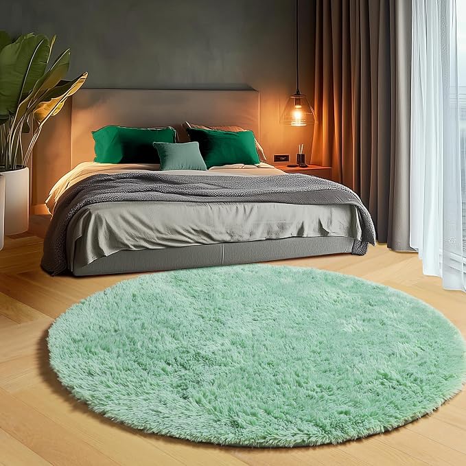 Sage Green Round Area Rugs 5ft, Fluffy Soft Bedroom Circle Rug - Image 7