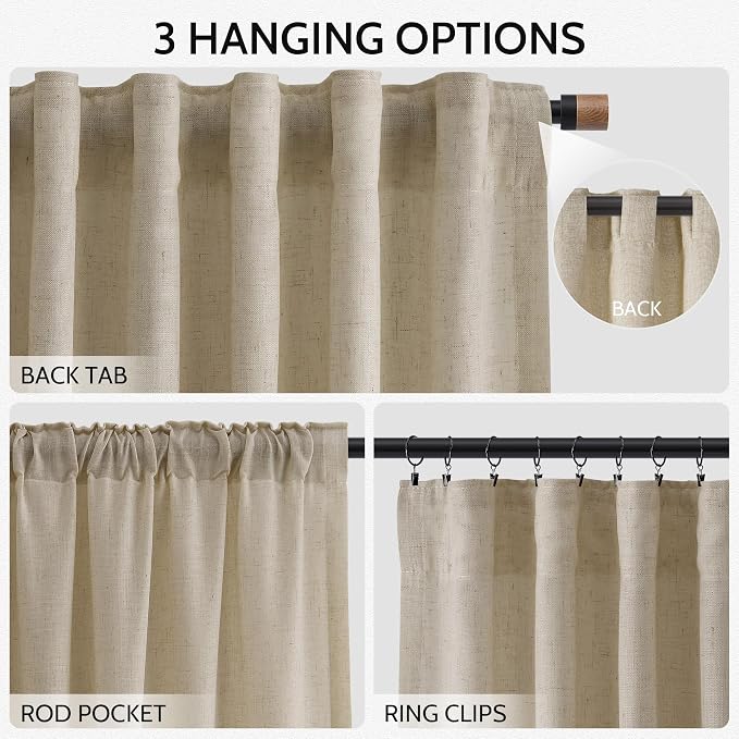 Eggshell Beige Linen Curtains 96 Inches Long - Image 2