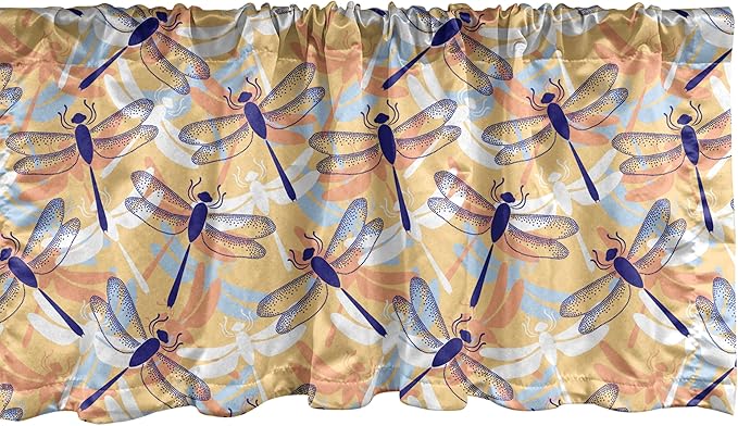 Ambesonne Dragonfly Window Valance Pack of 2, Uneven Big Repetitive Winged Bug 2 Pairs of Patched Wings Flying Orange Blobs, Rod Pocket Curtain Valances for Kitchen Bedroom, 54" X 12", Sand Brown
