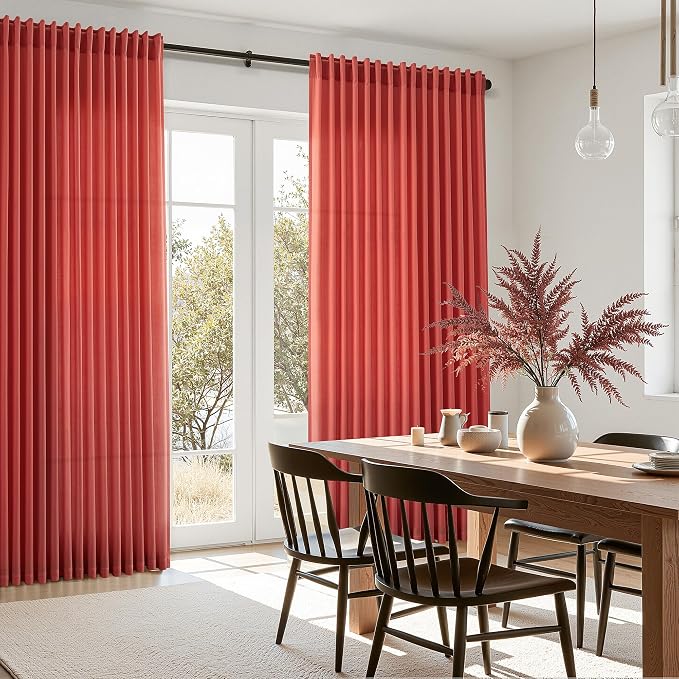 Christmas Red Linen Curtains 84 Inch Length 2 Panels Set - Image 7