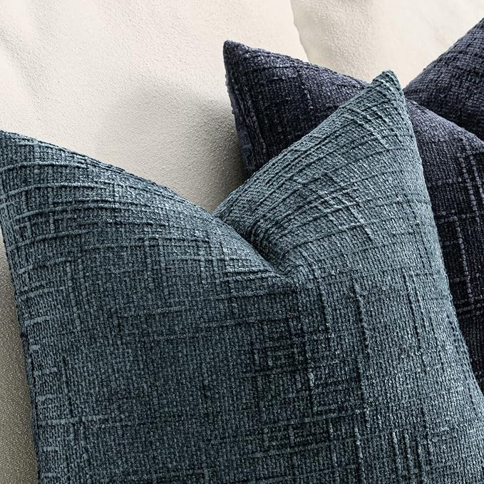 MIULEE Chenille Textured Throw Pillow Covers Blue 20x20 Set of 2 | Slubby - Image 3