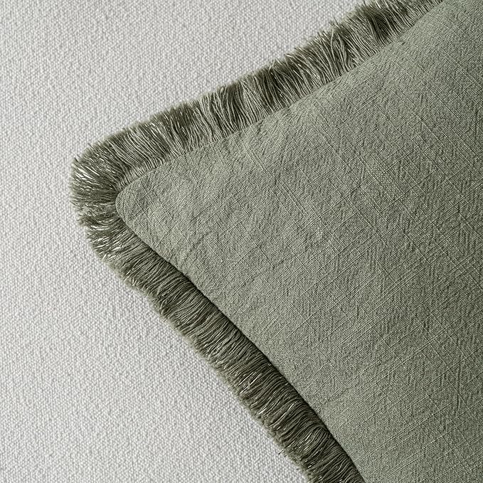 MIULEE Linen Decorative Euro Throw Pillow Covers Light Olive Green 28x28 | Set - Image 3
