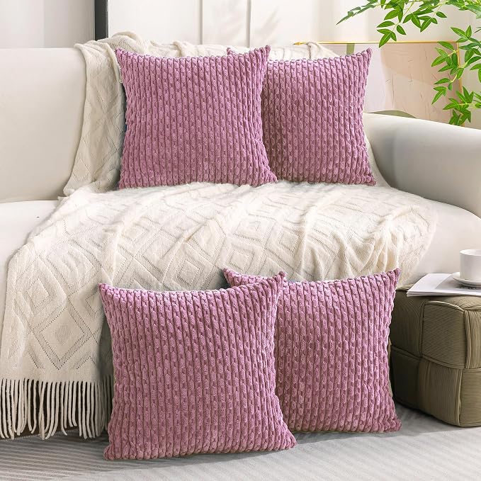 Set of 4 Pink Decorative Throw Pillow Covers 18x18 Inch Corduroy Pillow Covers - Image 3