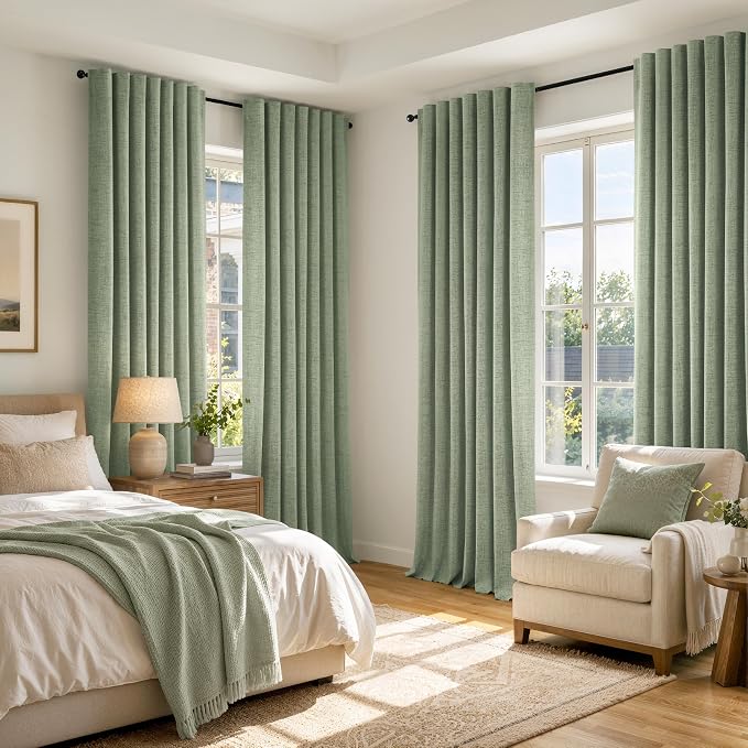 MIULEE 100% Blackout Linen Curtains 42 x 96 Inch Sage Green 2 Panels | Thermal - Image 8