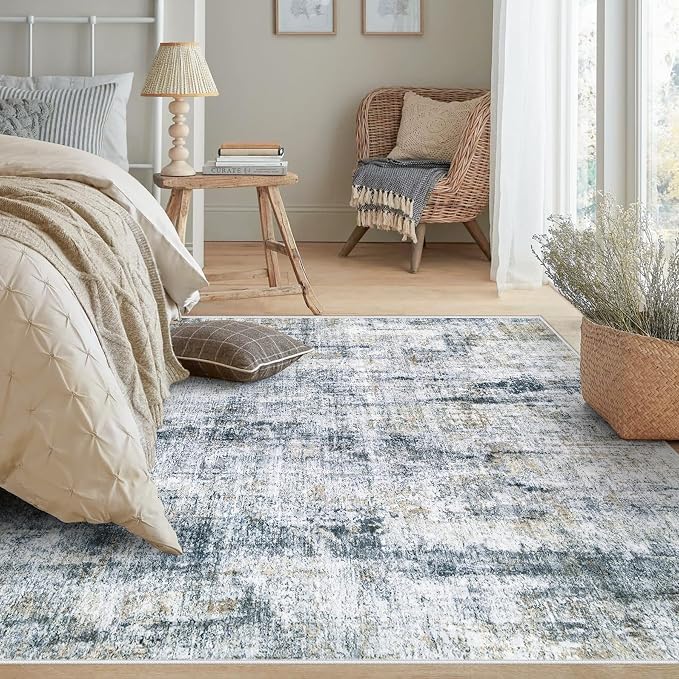 5x7 Area Rugs Washable Rug: Abstract Neutral Rugs Modern Non Slip Area Rug - Image 5