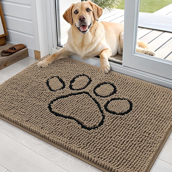OLANLY Dog Door Mat for Muddy Paws 36x24, Paw Print Design Chenille Mud Mat | by OLANLY