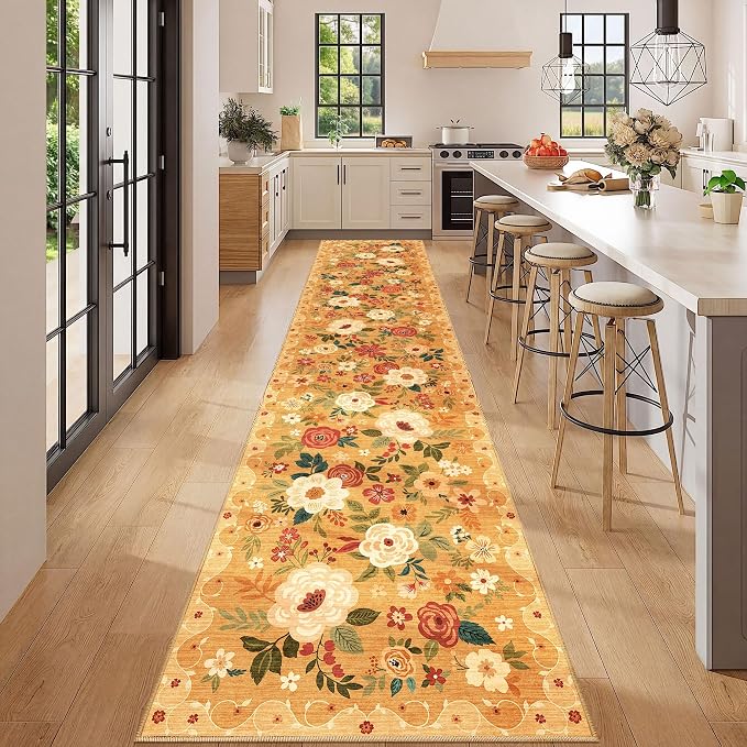DUKINO 2.6x12 Kitchen Runner Rug, Floral Non Slip Long Washable Rug, Stain - Image 3