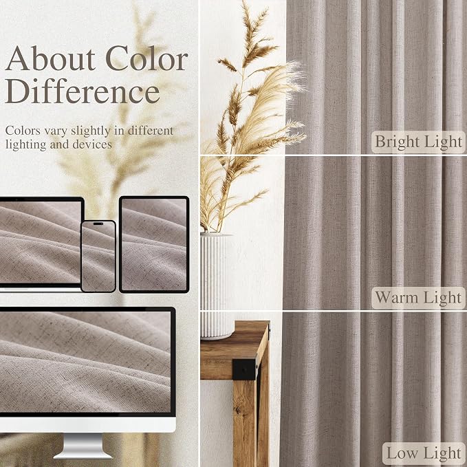 Brownish Grey Linen Curtains 90 Inch Length 2 Panels Set - Image 3