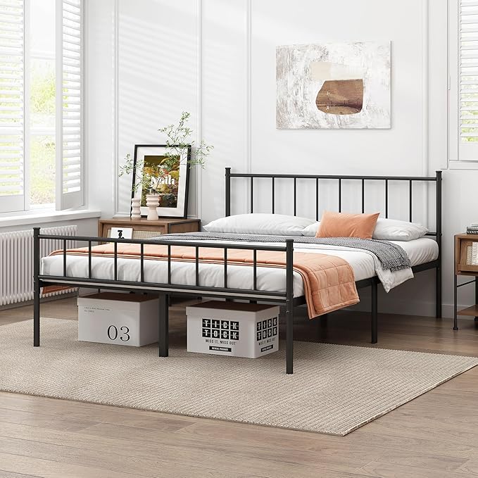 Queen Bed Frame-Classic Metal Platform Bed Frame,Mattress Foundation with Steel Slat Support,Under Foundation Storage,No Box Spring Needed, Easy Assembly, Queen Size