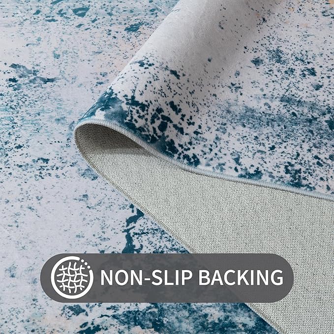 Ompaa Living Room Rug 5x8 Aqua Blue Area Rug Machine Washable Boho Rug Non Slip - Image 6