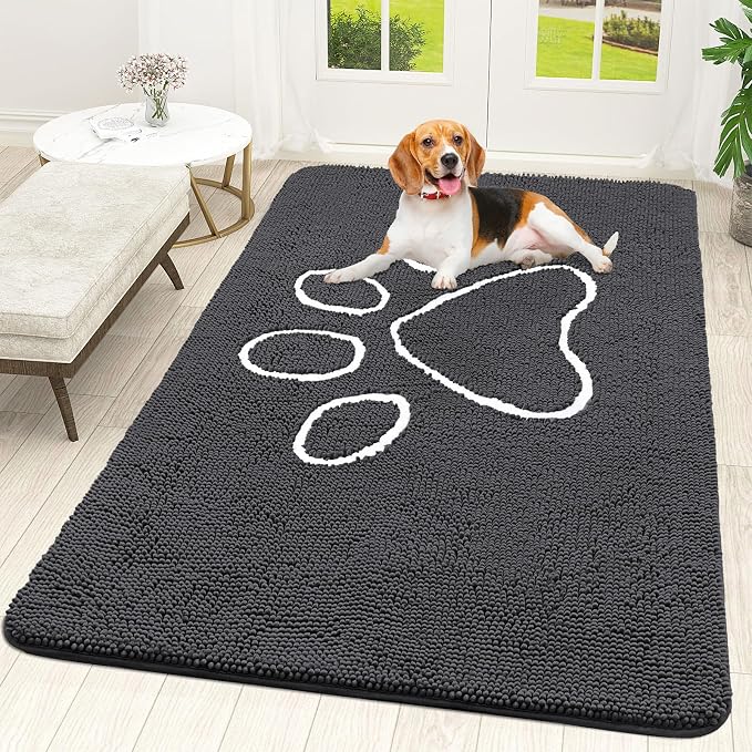 OLANLY Dog Door Mat for Muddy Paws 59x35, Paw Print Design Chenille Mud Mat | by OLANLY