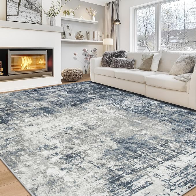 9x12 Area Rugs for Living Room Bedroom Dining Room Washable Blue Grey | Soft by Aelenmu