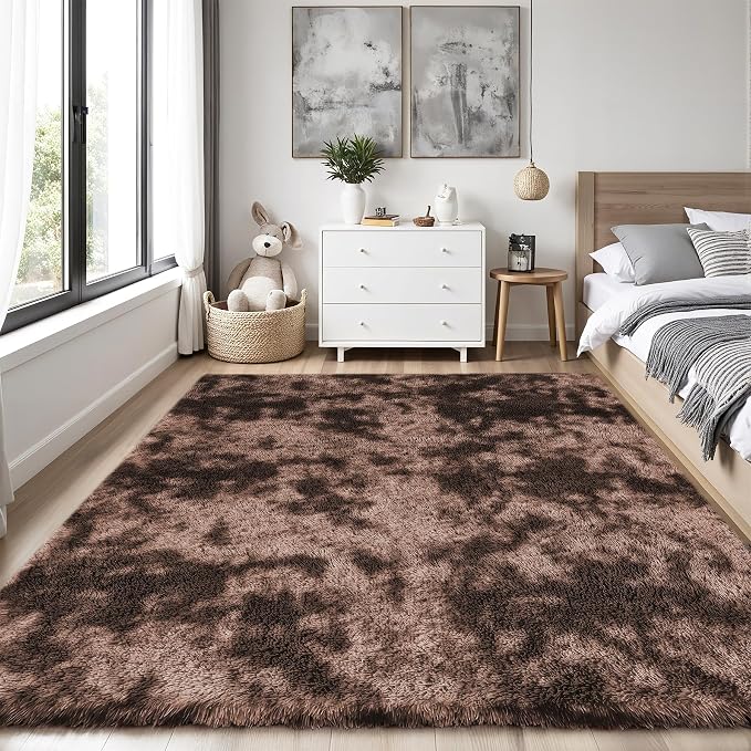 PLHXFR 4x6 Area Rug Living Room: Fluffy Bedroom Soft Shag Rug Coffee Brown | - Image 2