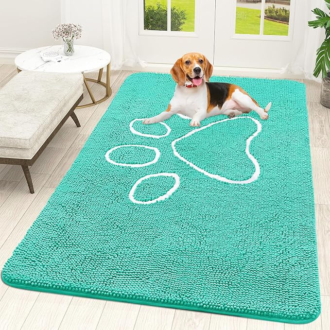 OLANLY Dog Door Mat for Muddy Paws 59x35, Paw Print Design Chenille Mud Mat | by OLANLY
