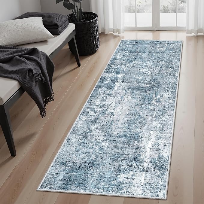 Soalmost Abstratc Runner Rug 2x5 Washable Kitchen Entry Runners Blue/Grey | by Soalmost