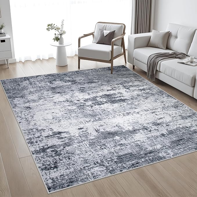 Area Rug Living Room: 6x6 Modern Washable Indoor Soft Carpet Grey | - Image 2