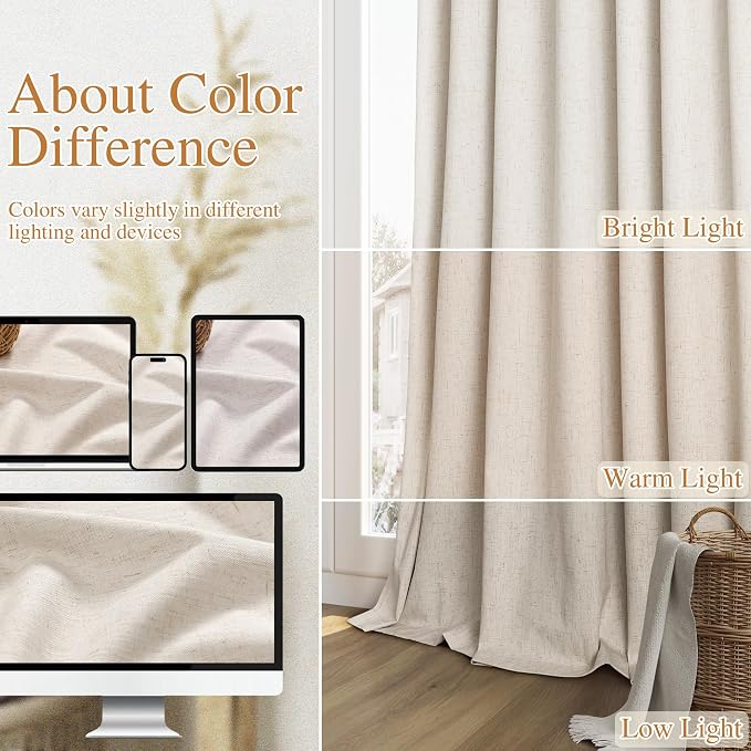 100% Blackout Linen Curtains 80 Inch Length 2 Panels Set - Image 7
