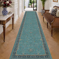 Washable 3x16 Extra Long Hallway Runner Rug, Boho Aqua Blue Large Kitchen Floor by HazoHaus