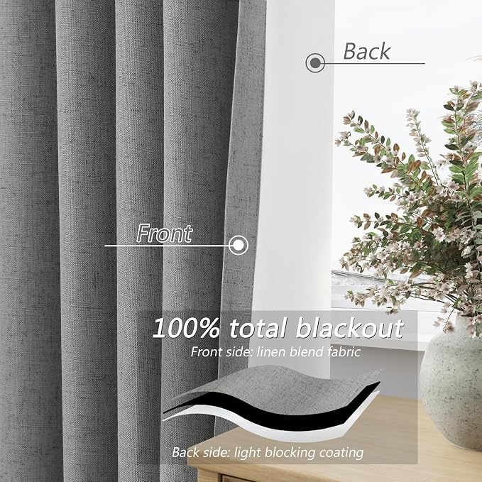100% Blackout Linen Curtains 80 Inch Length 2 Panels Set - Image 4