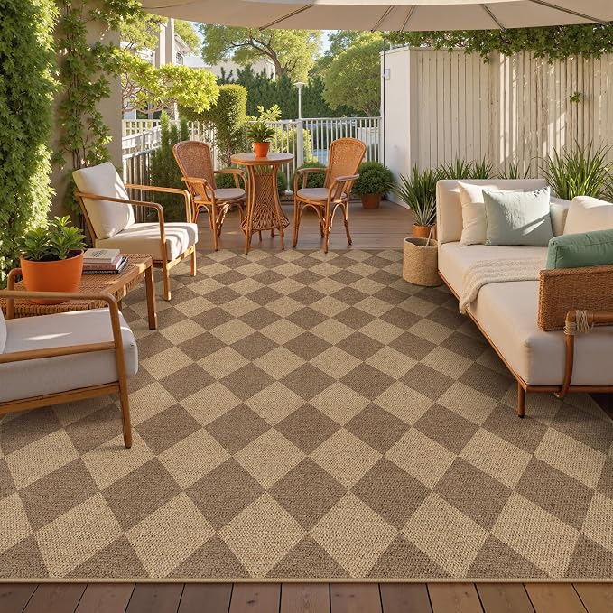 Lahome Checkered Easy Jute Living Room Rug, 8x10 Outdoor Rugs Washable | - Image 3