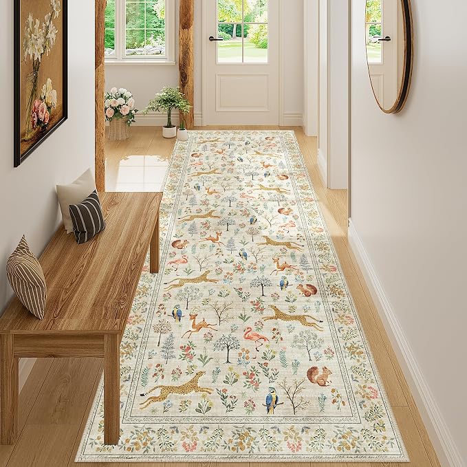DUKINO 3x8 Runner Rug, Animal Washable Runner Rug by DUKINO
