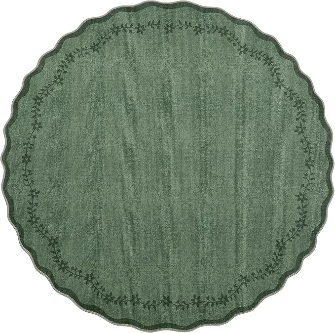 GarveeHome Round Rugs 4ft Scalloped Washable Small Circle Rug - Image 4