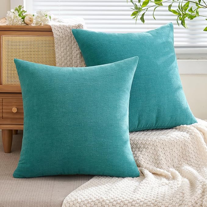 MIULEE Teal Chenille Couch Euro Throw Pillow Covers, 22x22 | Set of 2, Soft - Image 7
