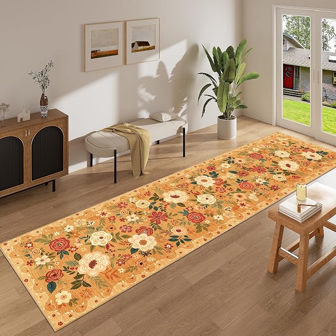 DUKINO 2.6x10 Runner Rug for Hallway, Washable Kitchen Rugs Non Slip Orange | - Image 3