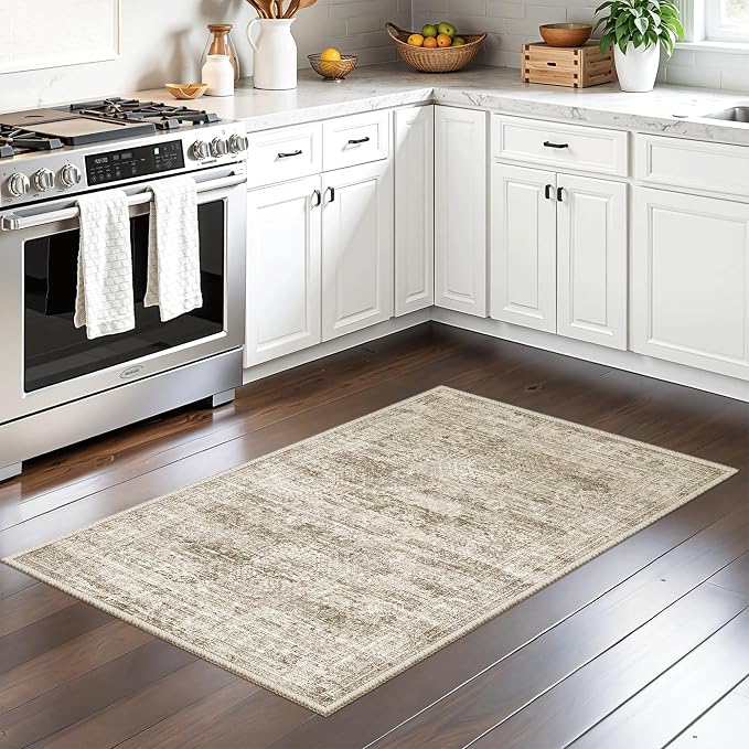 Soalmost 2x3 Washable Rugs for Kitchen, Small Area Rug Brown | Non-Slip Vintage - Image 3