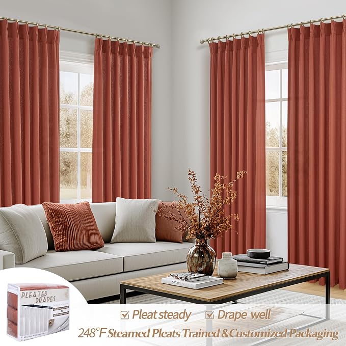 PleatedDrapes Decorative Burnt Orange Sheer Curtains 96 Inches Long - Image 5