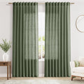 Olive Green Linen Sheer Curtains 84 Inch Length 2 Panels by Nanspring