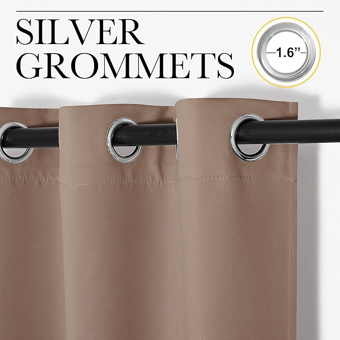 NICETOWN Blackout Window Curtains and Drapes for Kitchen, Set of 2, 29 by 40 Inch, Cappuccino, Window Treatment Thermal Insulated Solid Grommet Blackout Drapery Panels