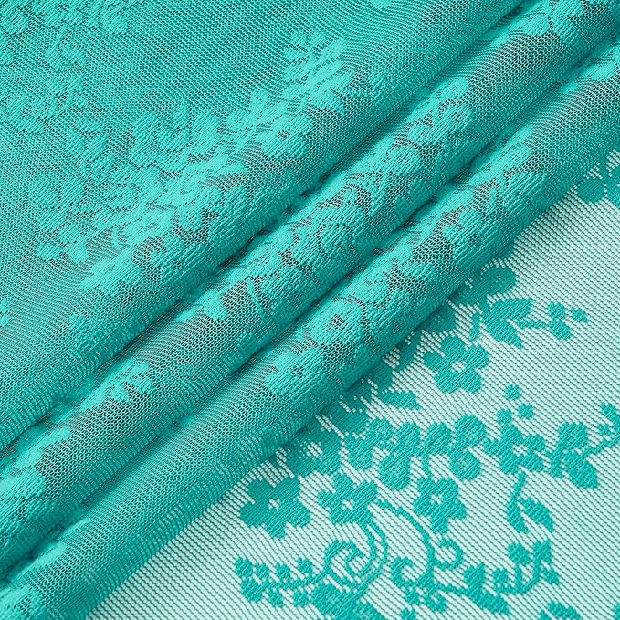 YJ YANJUN Vintage Lace Curtains 72 Inches Long-Victorian Floral Teal Sheer - Image 4