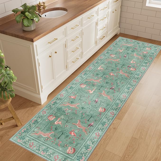 DUKINO 2.6x8 Rug for Hallway, Washable Kitchen Runner Rug Non Slip, Teal | Low - Image 4