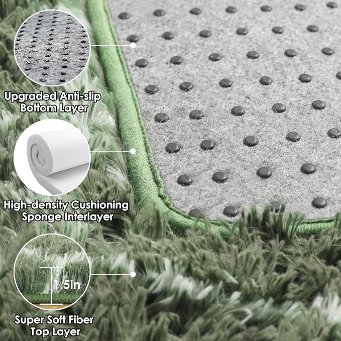 6x9 Area Rugs for Living Room Bedroom, Fluffy Olive Green and White Rug | - Image 4