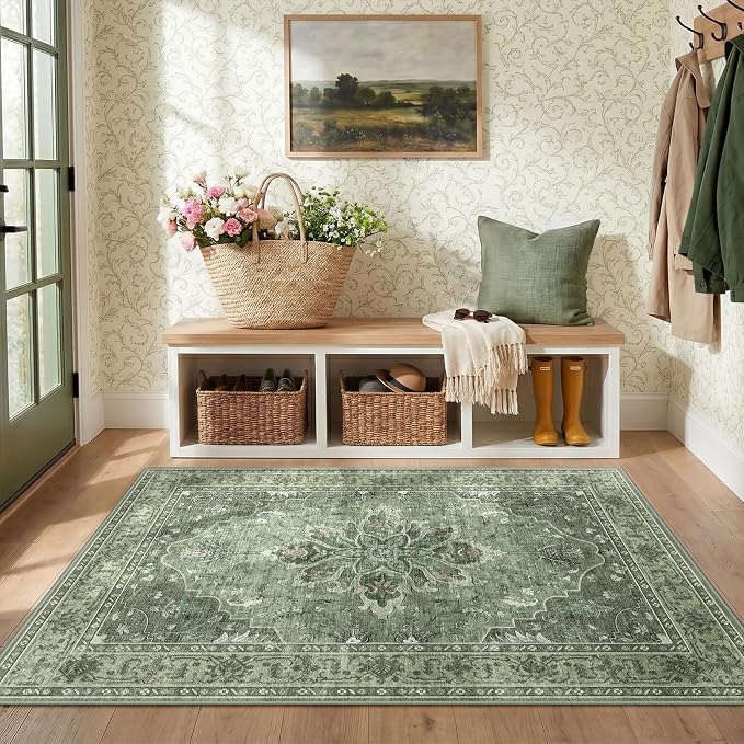 RELEANY Washable Area Rug, Water Repellent, Pet Friendly, Vintage Floral Boho - Image 2