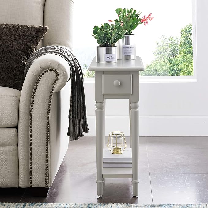 Leick Home Coastal End Table, Solid Wood, 1 Drawer, Bottom Display Shelf, Easy-Assembly, For Living Room/Bedroom, Greige, 23.5 in L x 10 in. W x 24 in H, 20017-GR