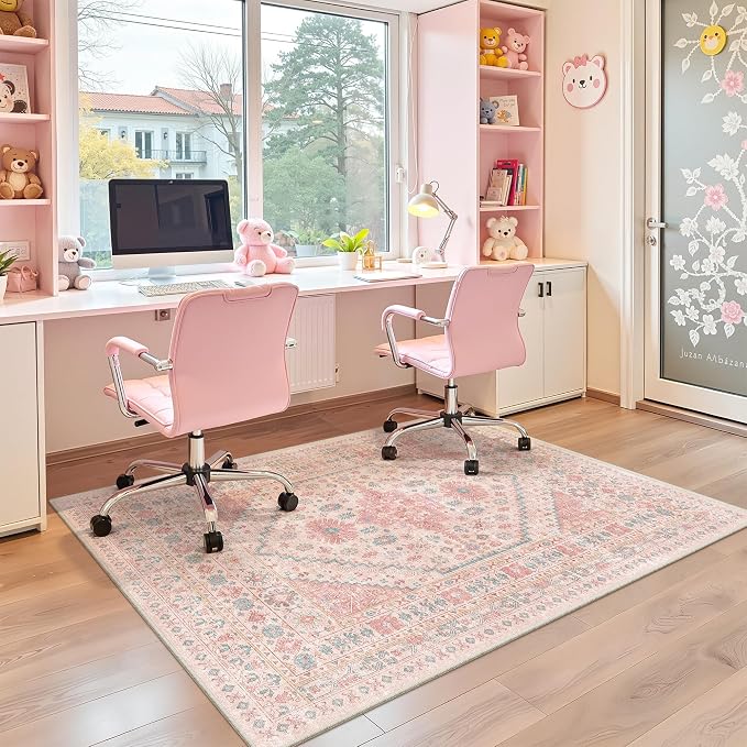 Pink Rugs for Bedroom-4x6 Area Rug for Entryway, Girls Room | Small Washable - Image 9