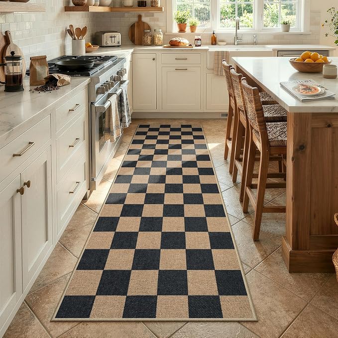 Lahome Checkered Easy Jute Kitchen Runner Rug, 2x8 Outdoor Rugs Washable | Non by Lahome